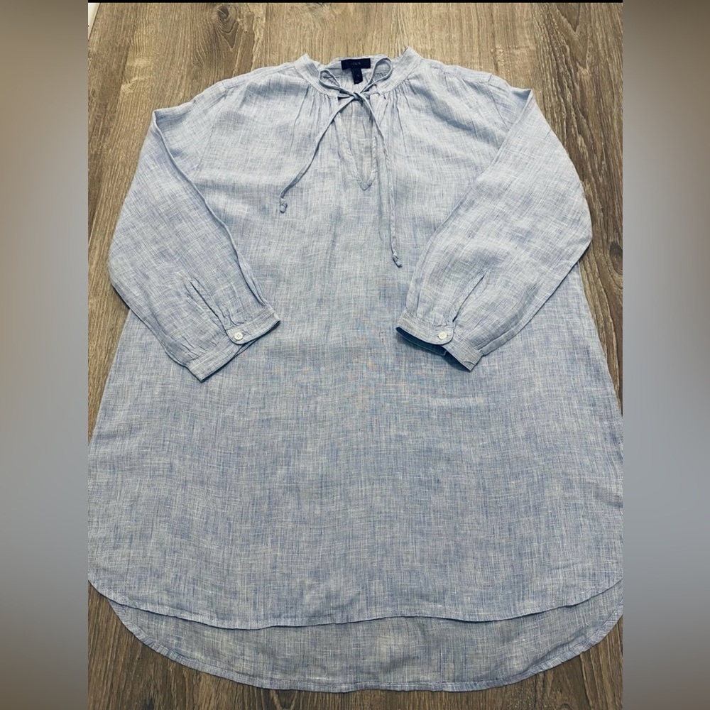 J. Crew 100% Linen Blue Doris Tunic Top Cover up Dress Women’s M - Picture 2 of 11